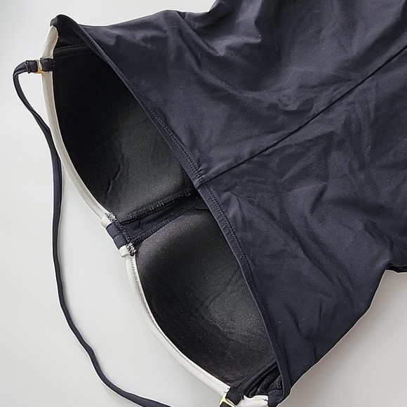 Women's Black One Piece Swimsuit Gold Button Feature Front Rusched Size S/M - Picture 8 of 15